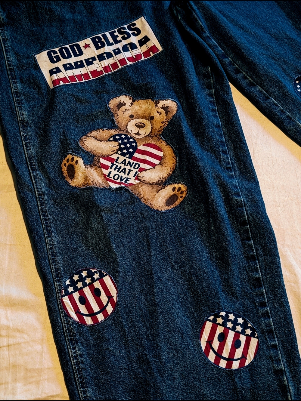 Vintage Route 66 Overalls With Patriotic Patches - Picture 3 of 8